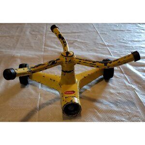 Vintage Nelson Yellow Cast Aluminum Poppy Lawn Garden Water Sprinkler